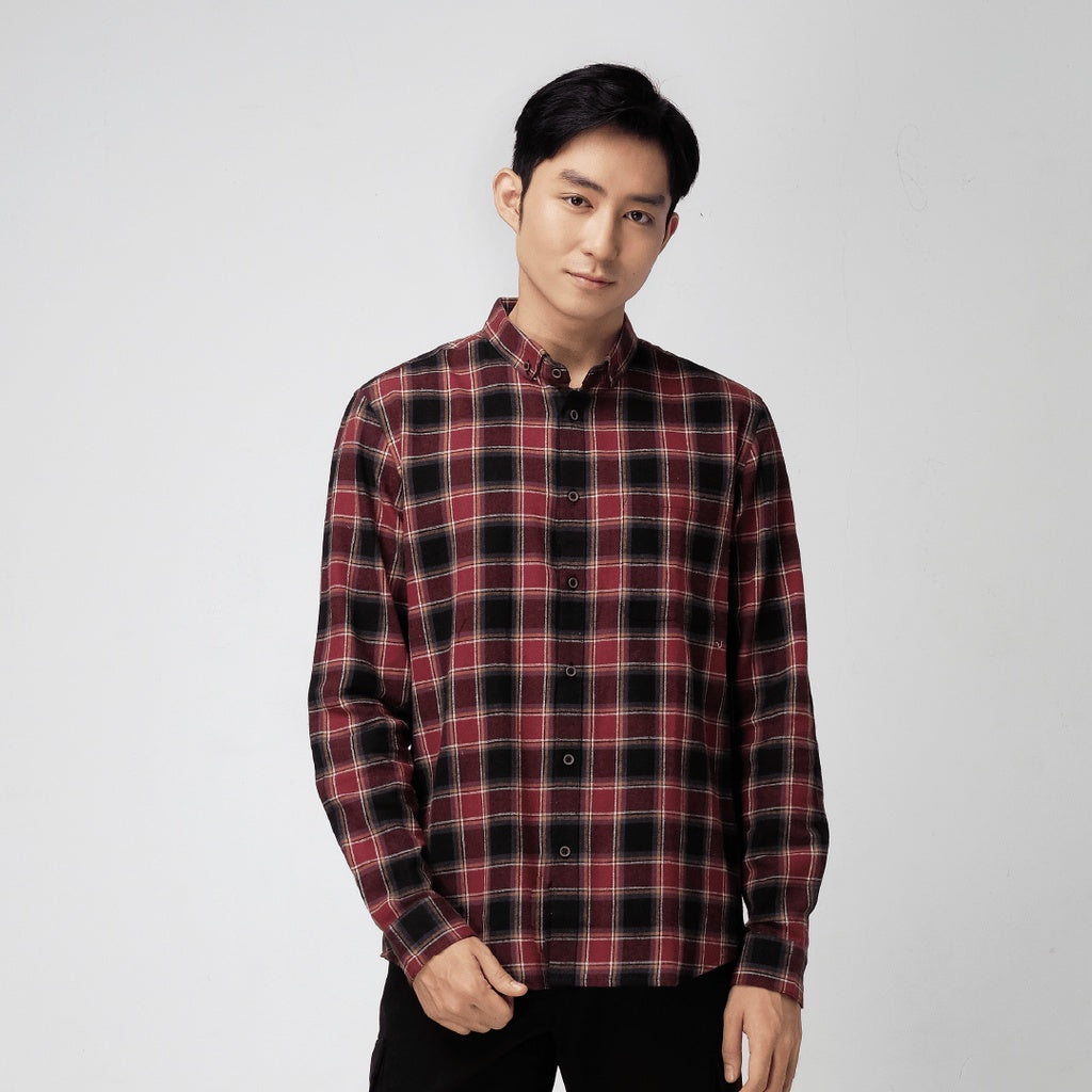 Men's Top By MOC Kemeja Pria Flannel Panjang Modern Fit Iowa Best Seller