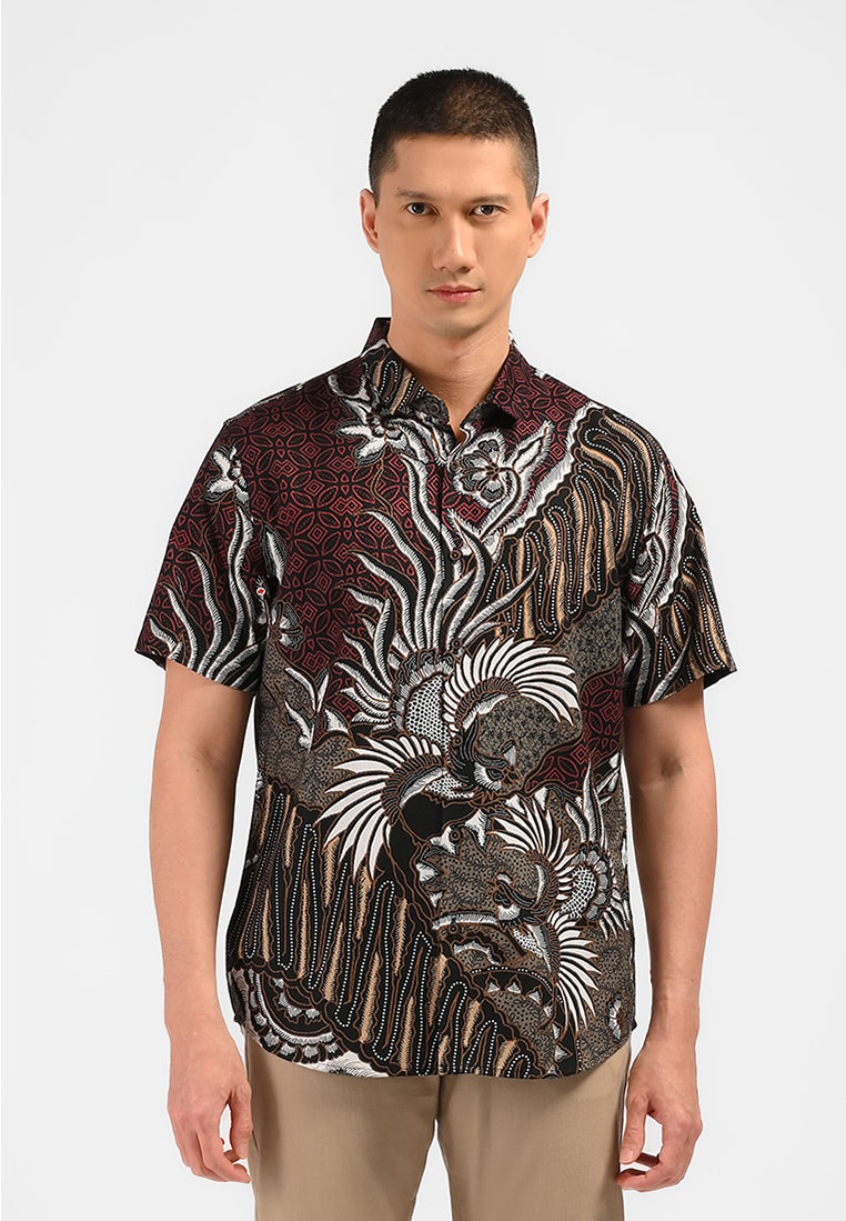 MOC Kemeja Batik Lengan Pendek Pria YALLI-MAROON