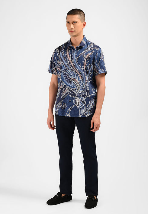 MOC Kemeja Batik Lengan Pendek Pria SHARABHA-NAVY
