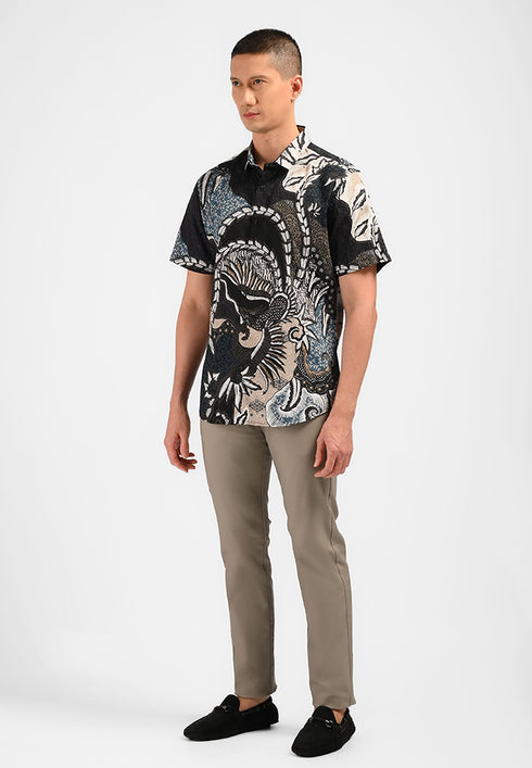 MOC Kemeja Batik Lengan Pendek Pria MAKARA-BLACK