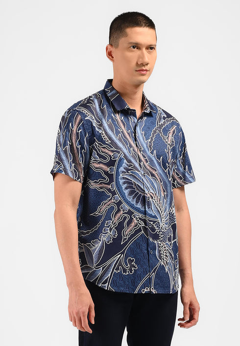 MOC Kemeja Batik Lengan Pendek Pria SHARABHA-NAVY