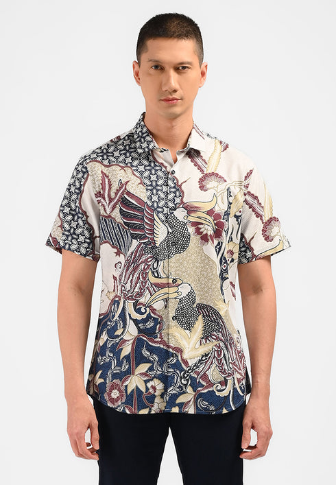 MOC Kemeja Batik Lengan Pendek Pria TANDAV-NAVY