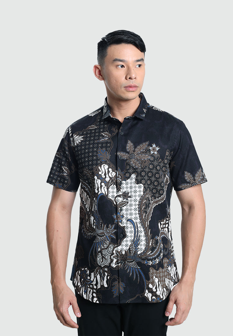 MOC Kemeja Batik Lengan Pendek Pria ISRAJ-BLACK