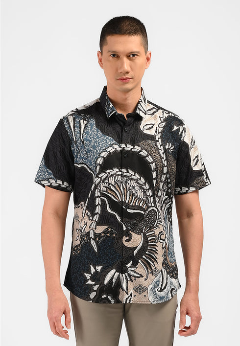 MOC Kemeja Batik Lengan Pendek Pria MAKARA-BLACK