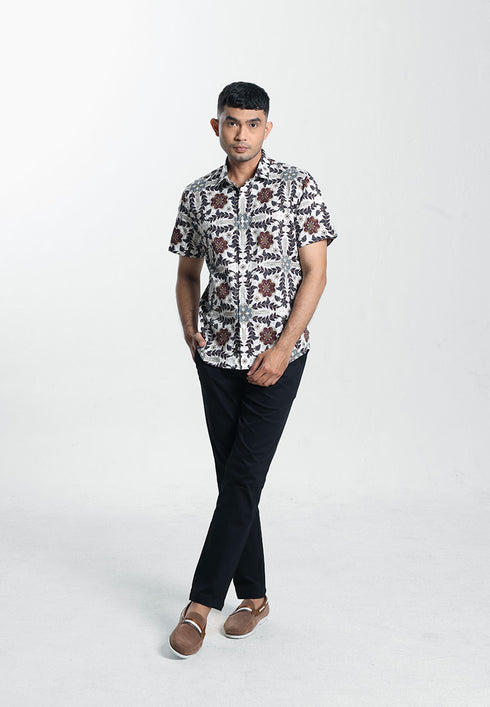MOC Kemeja Batik Lengan Pendek Pria ABINAWA 01-WHITE