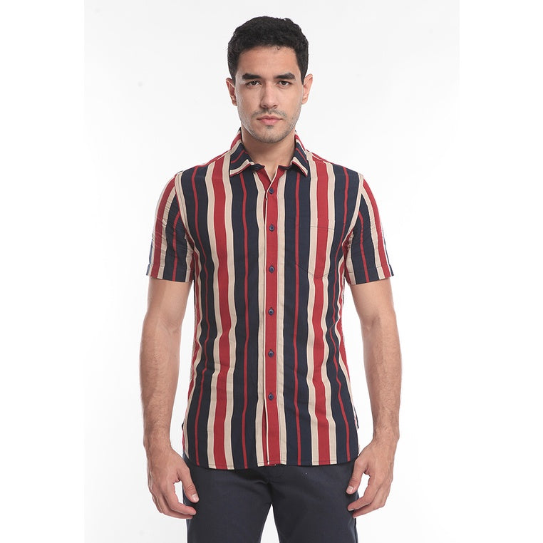Men's Top By MOC Kemeja Pria Printing Pendek Slim Fit Kala Best Seller