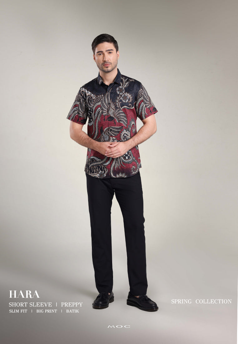 MOC Kemeja Batik Lengan Pendek Pria HARA-MAROON