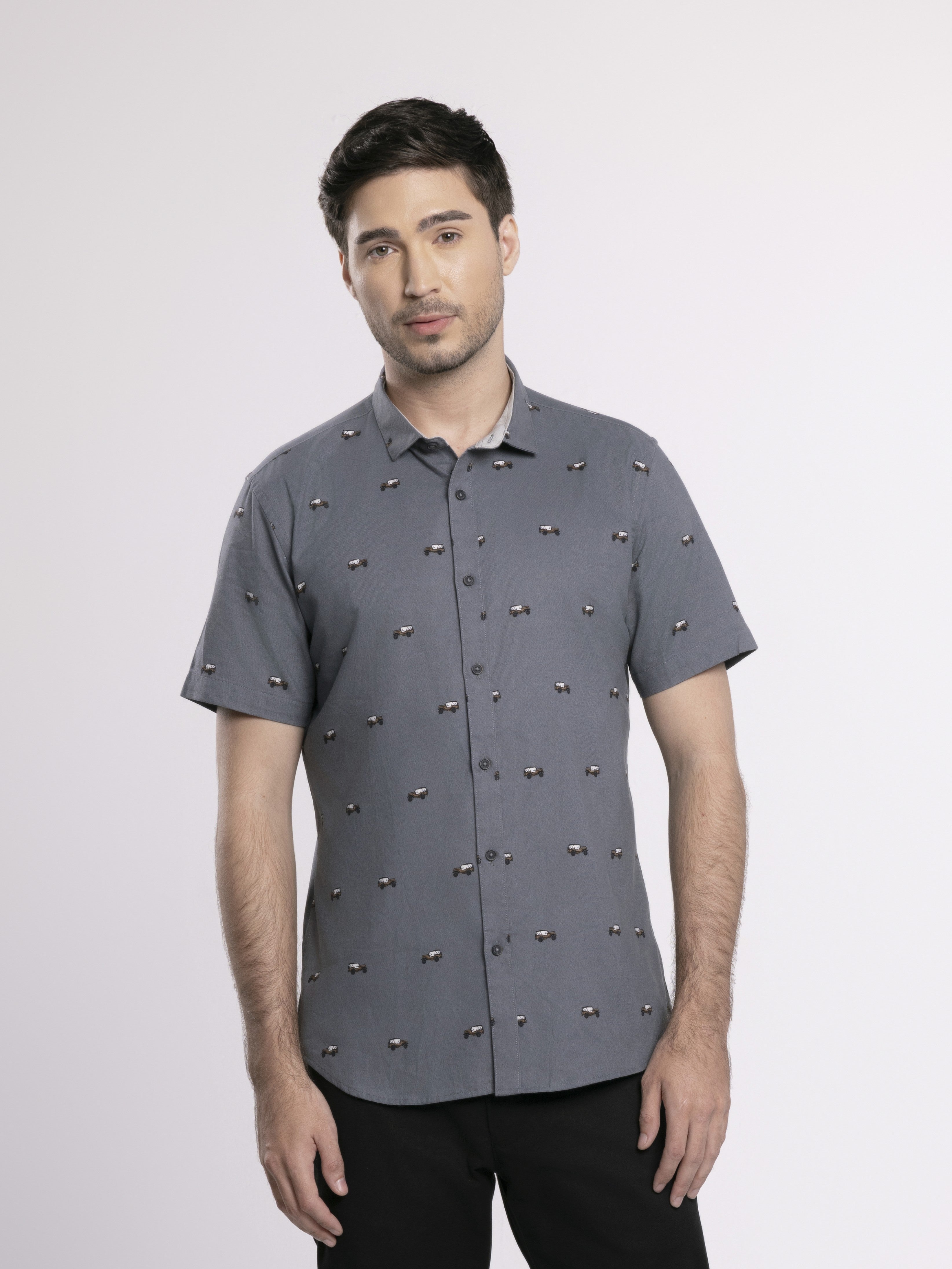 MOC Kemeja Lengan Pendek Pria GODRIC-DARK GREY