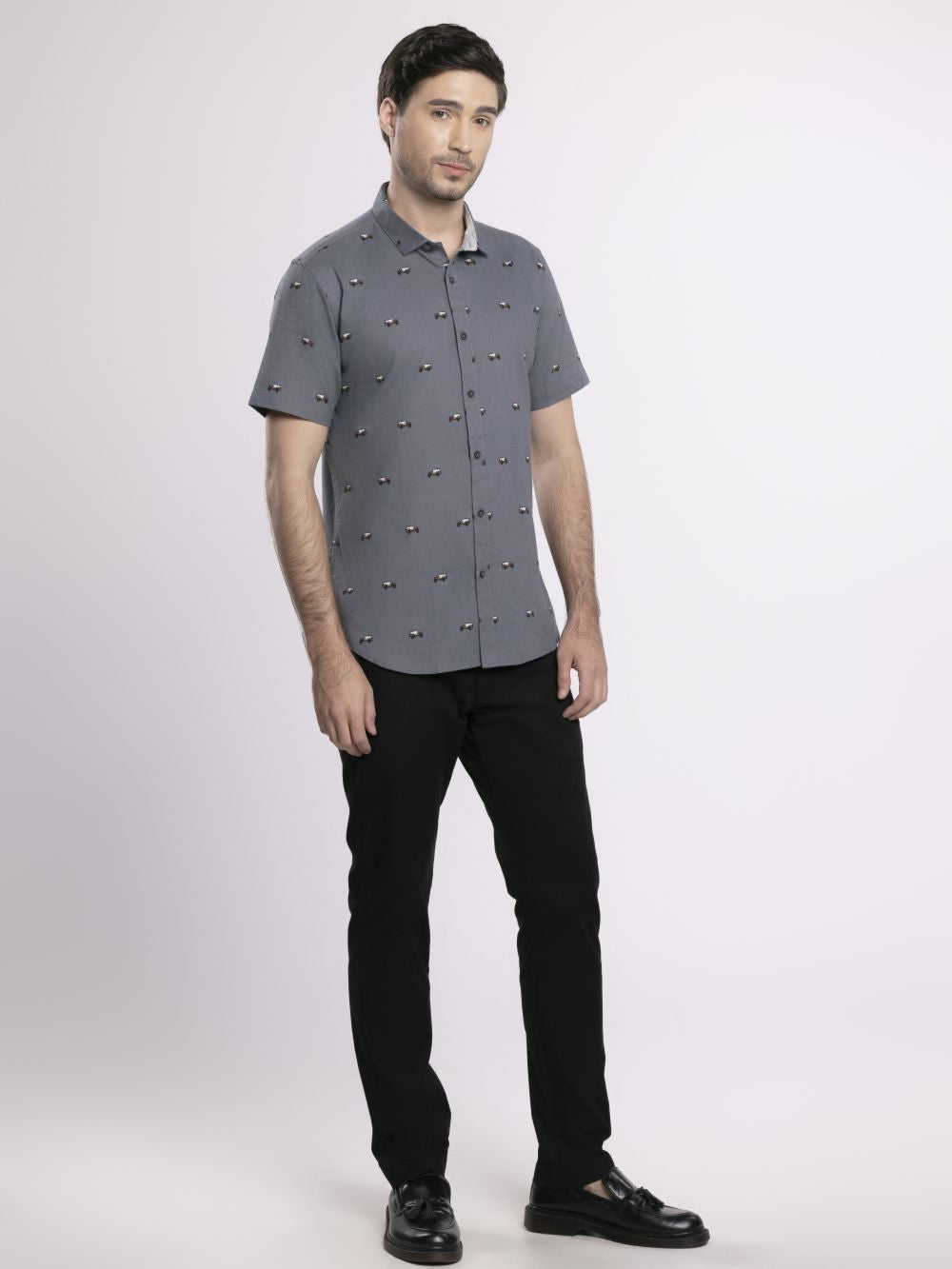 MOC Kemeja Lengan Pendek Pria GODRIC-DARK GREY