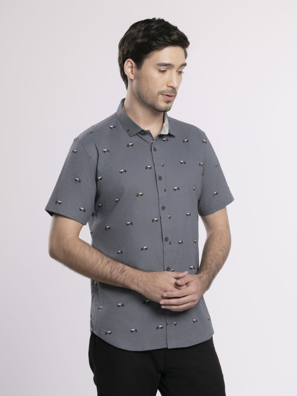 MOC Kemeja Lengan Pendek Pria GODRIC-DARK GREY