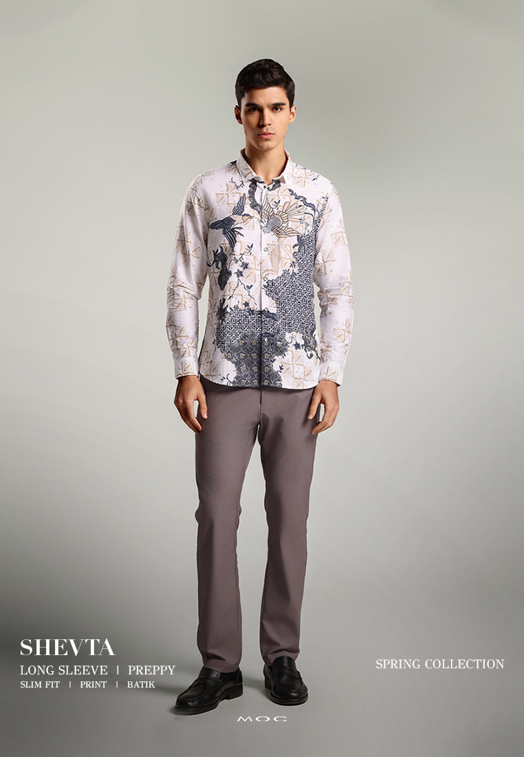 MOC Kemeja Batik Lengan Panjang Pria SHEVTA-WHITE