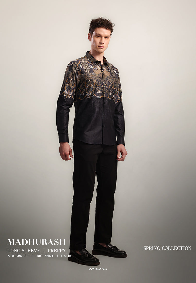 MOC Kemeja Batik Lengan Panjang Pria Madhurash - Black