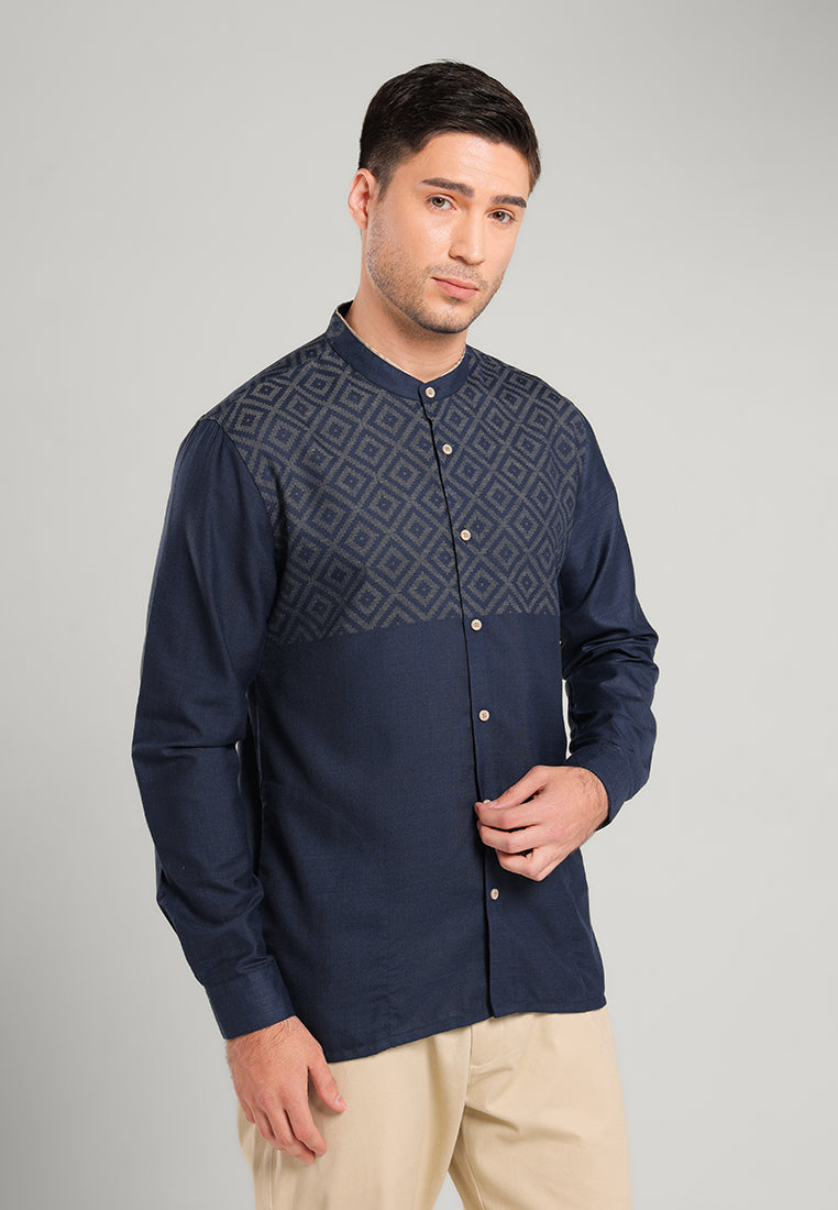 MOC Kemeja Koko Lengan Panjang Pria BAHRI-NAVY