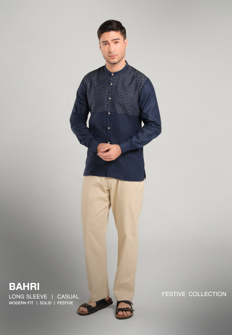 MOC Kemeja Koko Lengan Panjang Pria BAHRI-NAVY