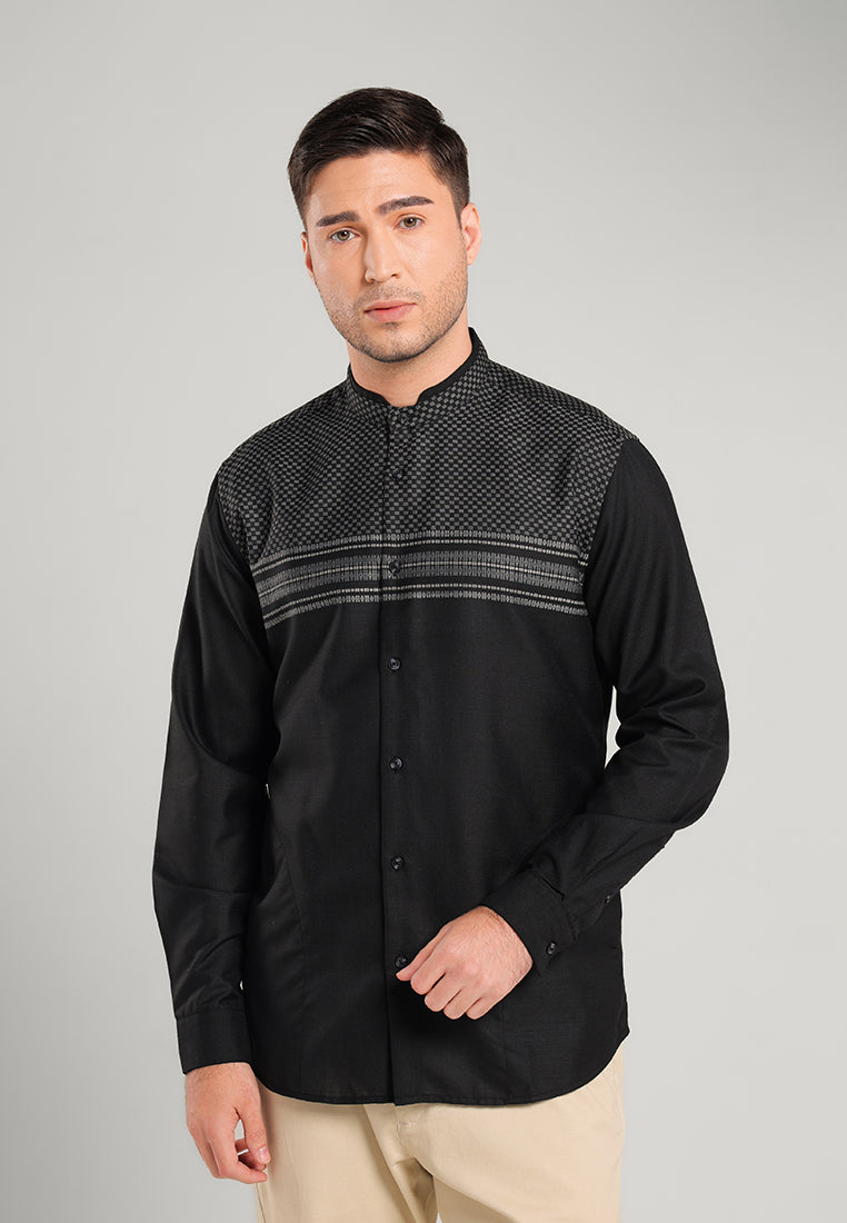 MOC Kemeja Koko Lengan Panjang Pria ABA-BLACK