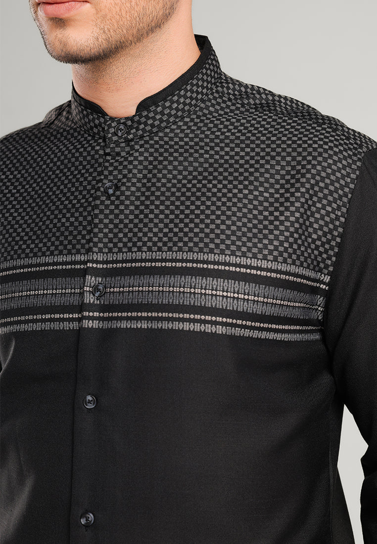 MOC Kemeja Koko Lengan Panjang Pria ABA-BLACK