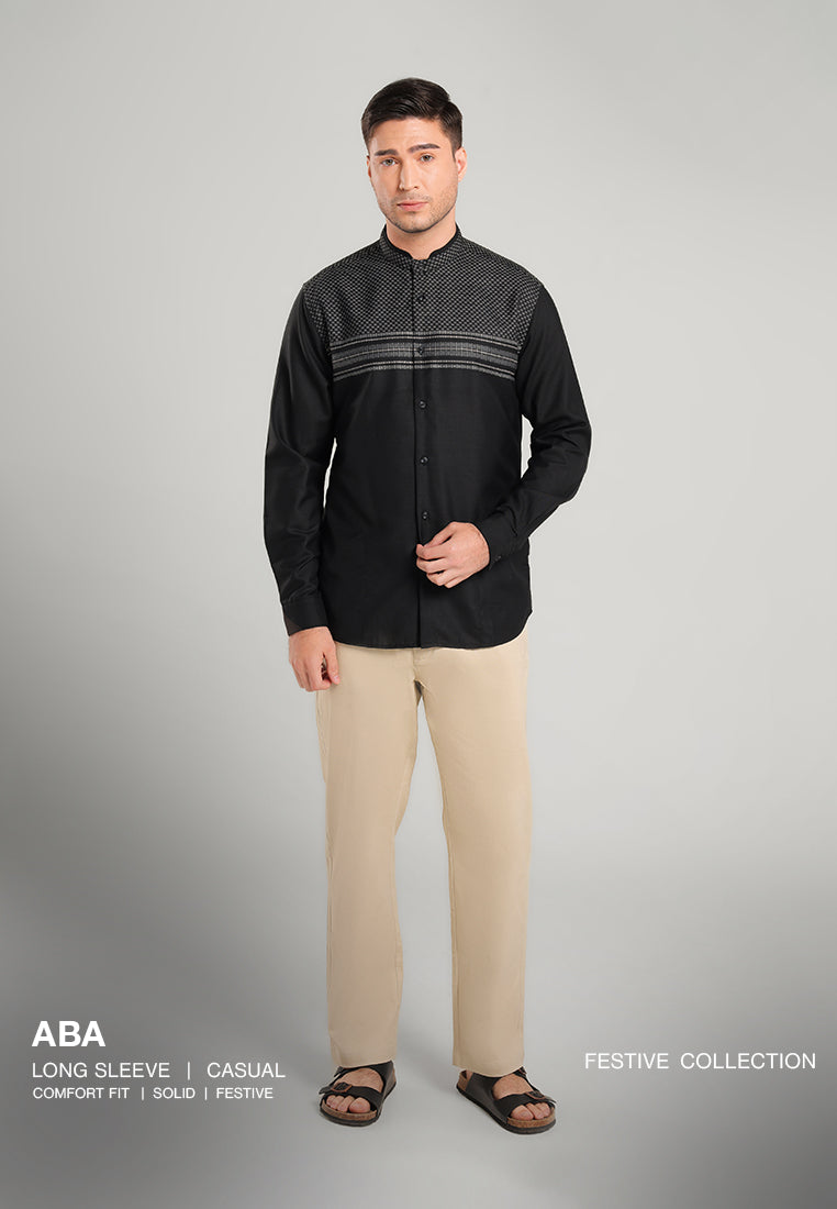 MOC Kemeja Koko Lengan Panjang Pria ABA-BLACK