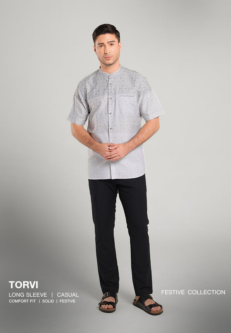 MOC Kemeja Koko Lengan Pendek Pria TORVI-GREY