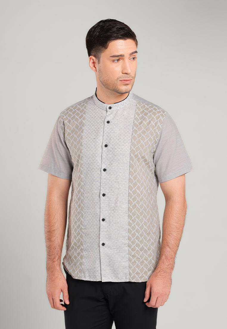MOC Kemeja Koko Lengan Pendek Pria Tragan - Grey