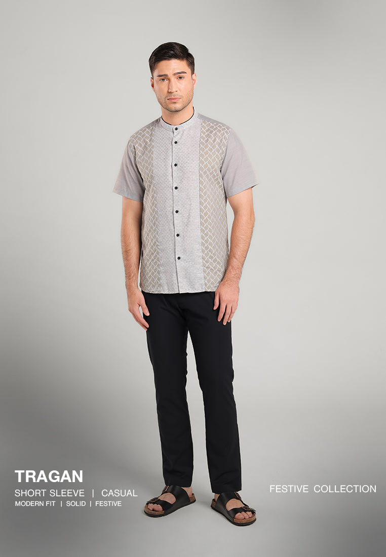 MOC Kemeja Koko Lengan Pendek Pria Tragan - Grey