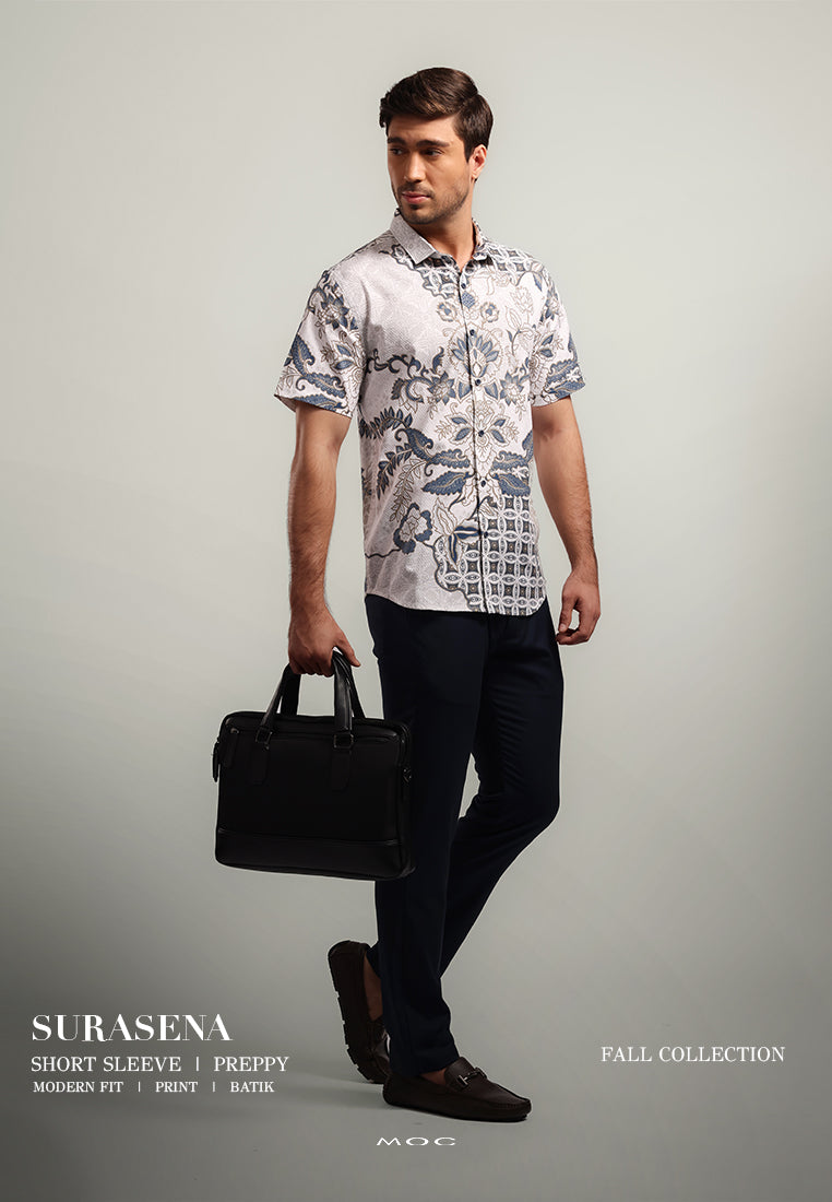 MOC - Kemeja Batik Pria Lengan Pendek Surasena - White