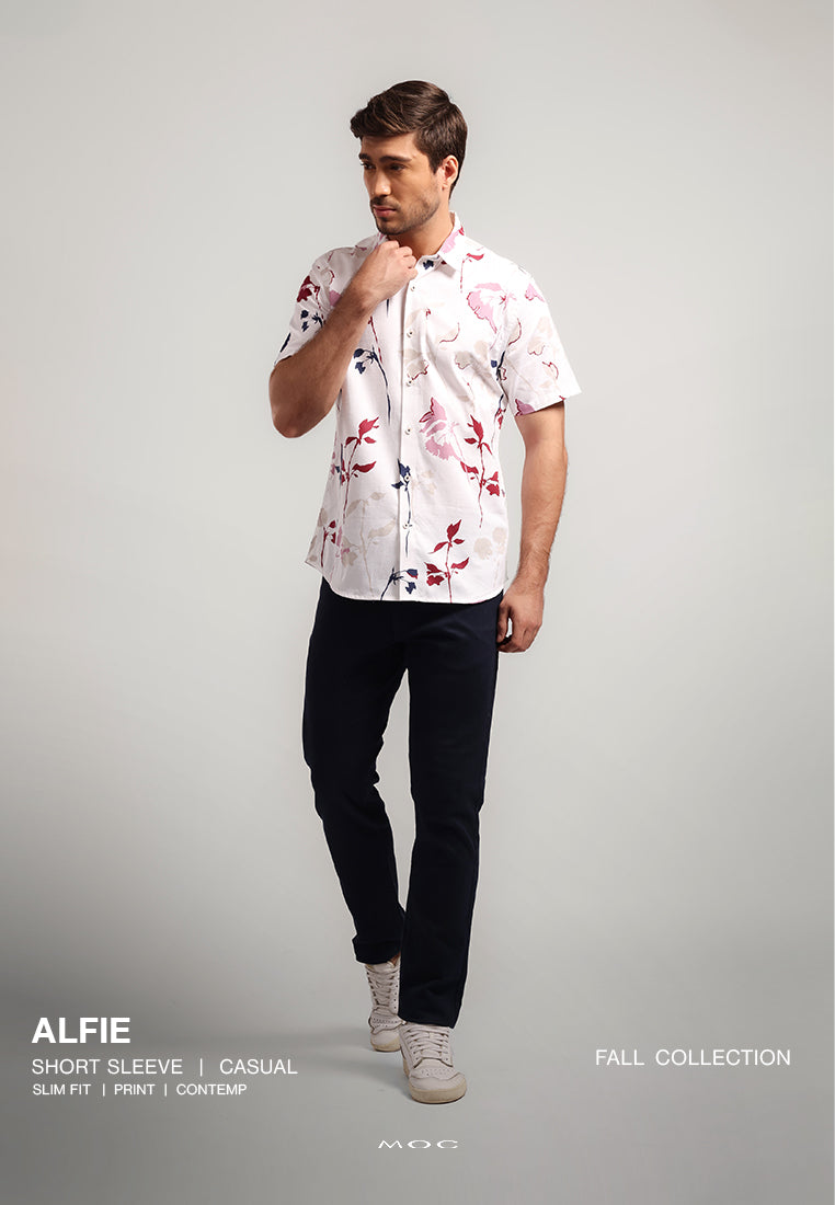 MOC - Kemeja Motif Pria Lengan Pendek Alfie - White