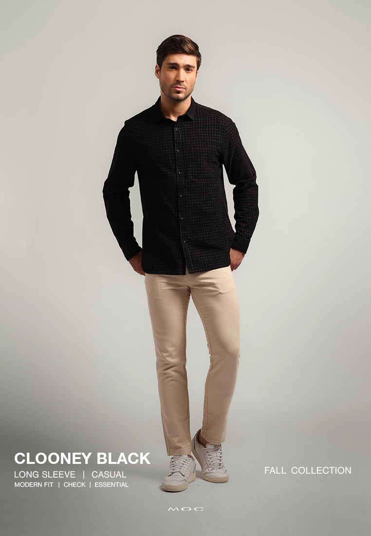 MOC - Kemeja Motif Pria Lengan Panjang CLOONEY - BLACK