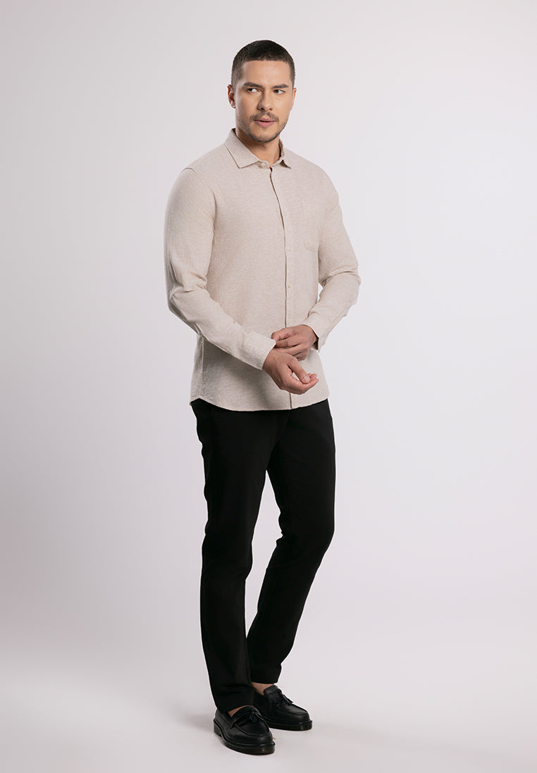 MOC - Kemeja Polos Pria Lengan Panjang Ford - Beige