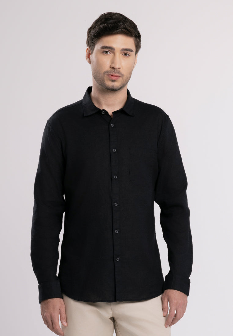 MOC - Kemeja Polos Pria Lengan Panjang Ford - Black