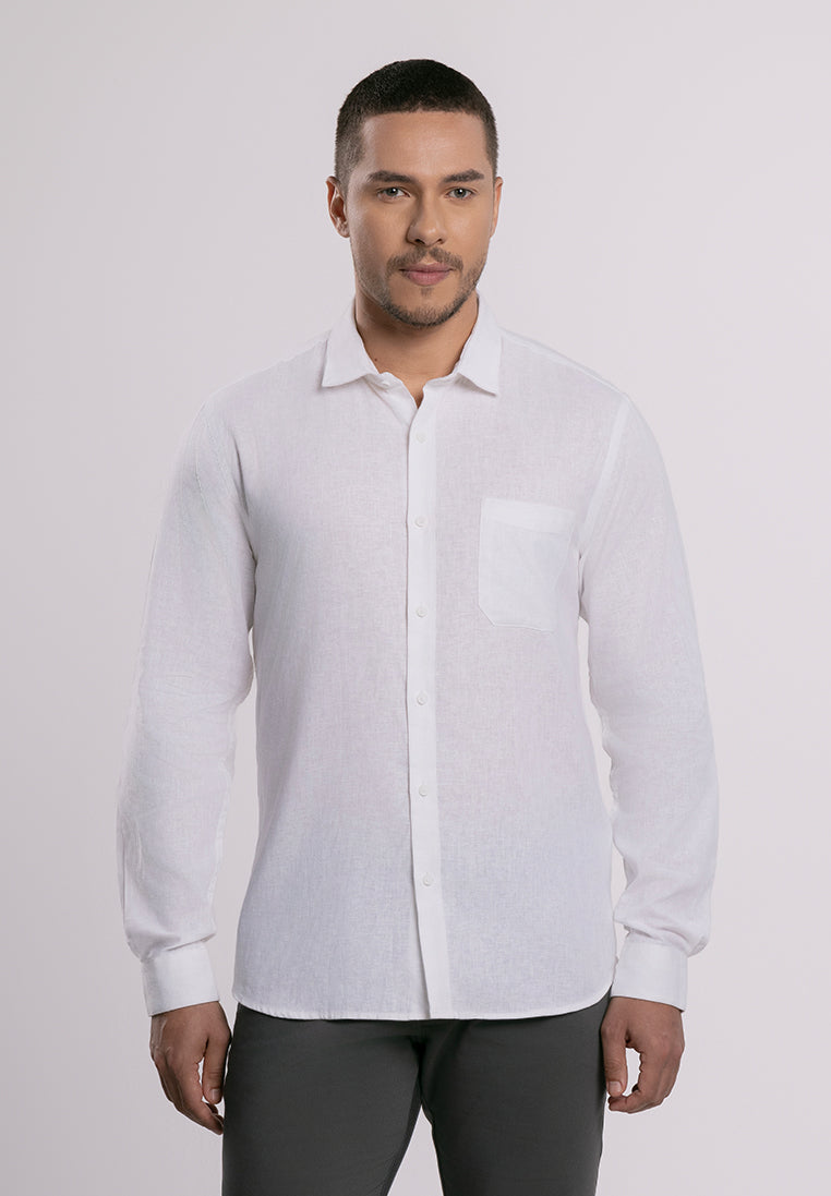 MOC - Kemeja Polos Pria Lengan Panjang Ford - White