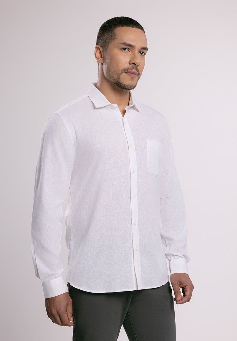 MOC - Kemeja Polos Pria Lengan Panjang Ford - White