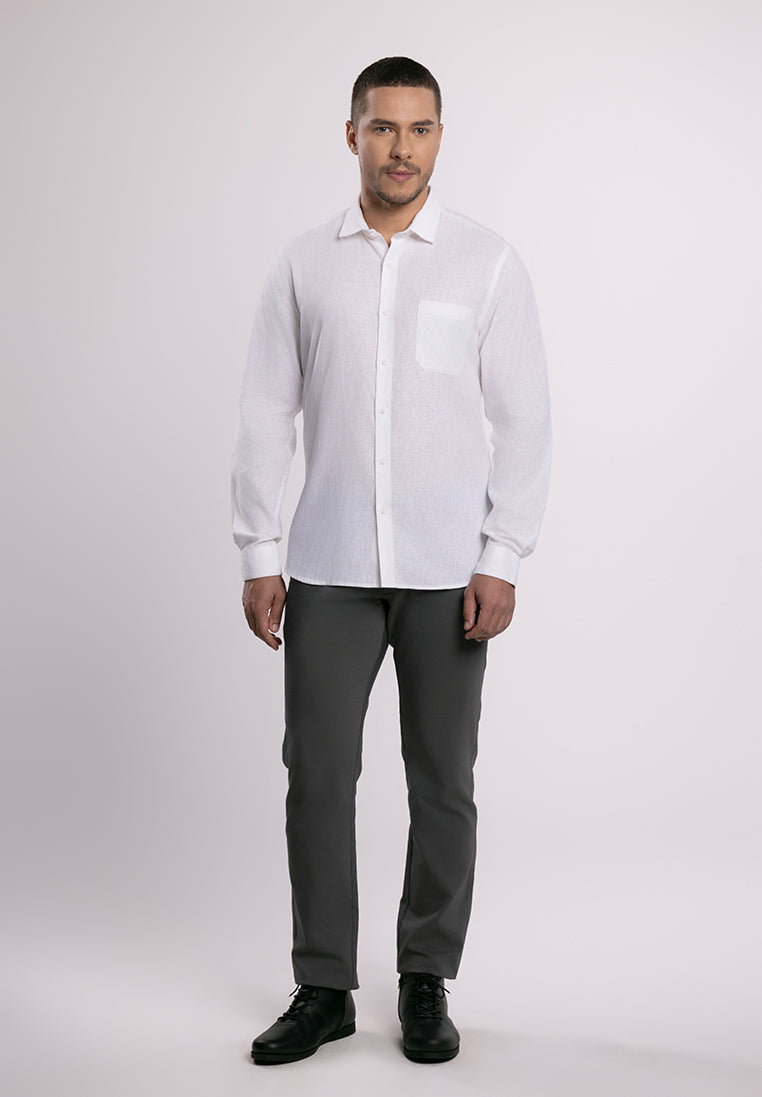 MOC - Kemeja Polos Pria Lengan Panjang Ford - White