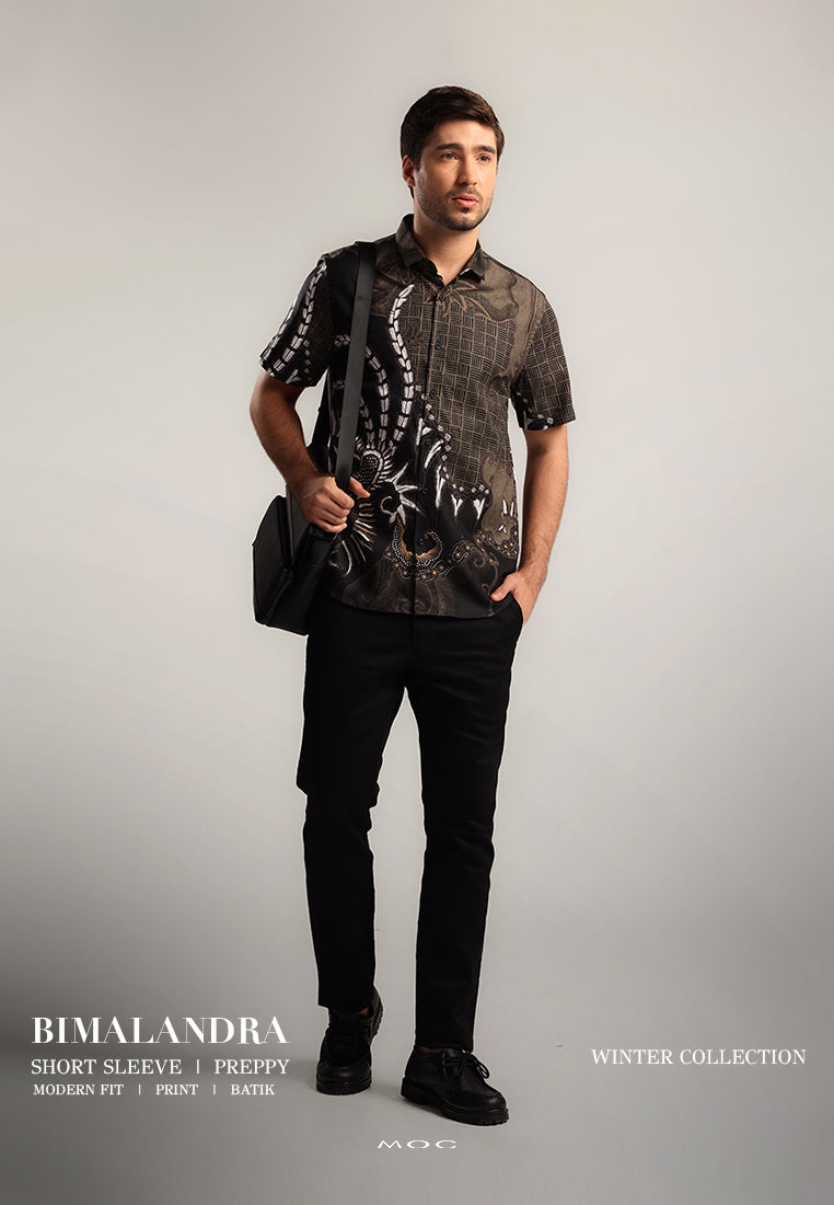 MOC - Kemeja Batik Pria Lengan Pendek Bimalandra - Black