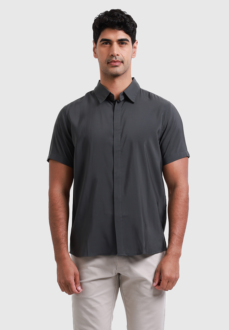 MOC Kemeja Lengan Pendek Pria MONTE - DARK GREY