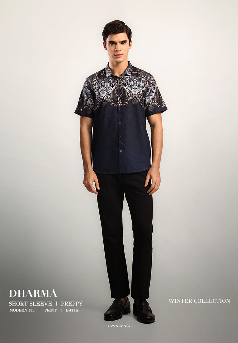 MOC - Kemeja Batik Pria Lengan Pendek Dharma - Navy