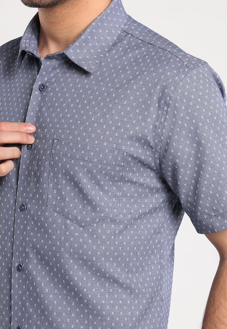 MOC - Kemeja Motif Lengan Pendek Pria Forter - Navy