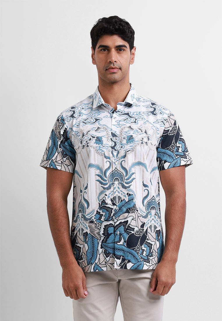 MOC Kemeja Batik Lengan Pendek Pria KASONGAN - WHITE