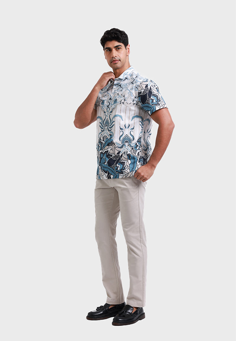 MOC Kemeja Batik Lengan Pendek Pria KASONGAN - WHITE