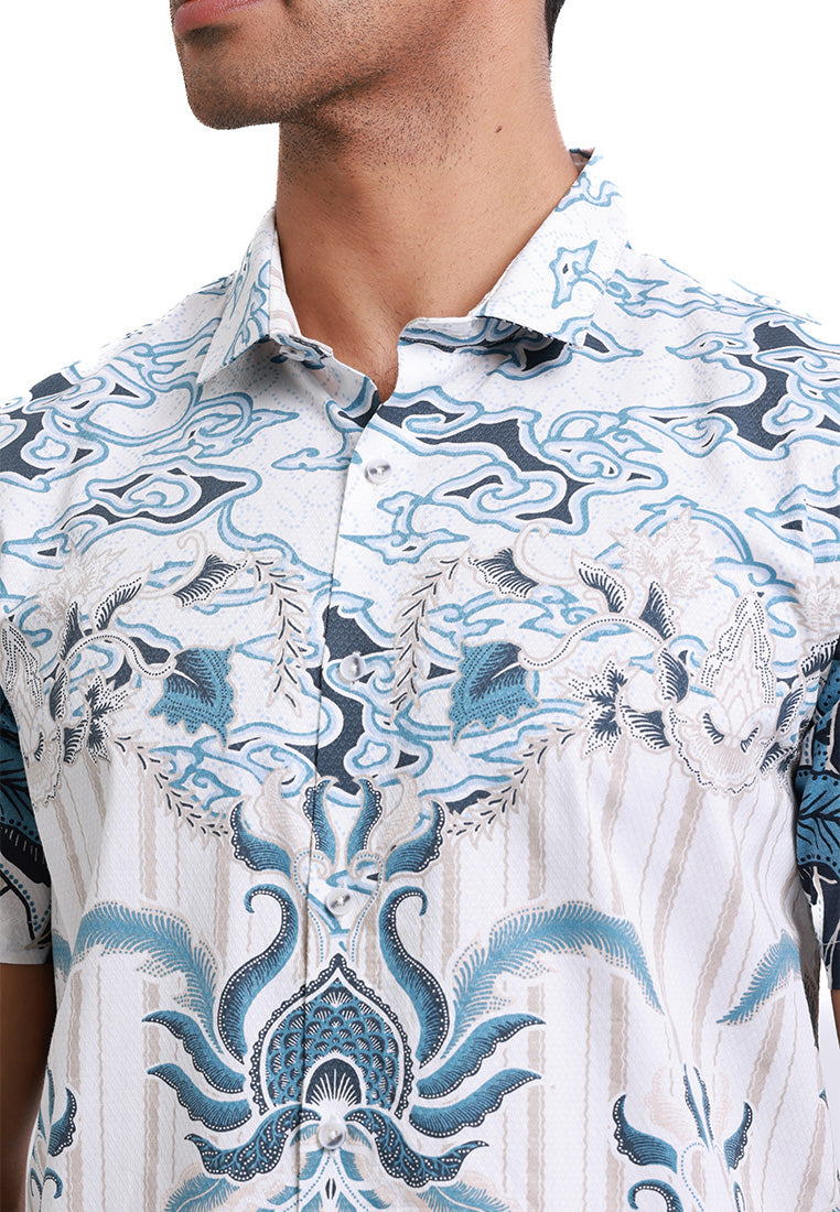 MOC Kemeja Batik Lengan Pendek Pria KASONGAN - WHITE