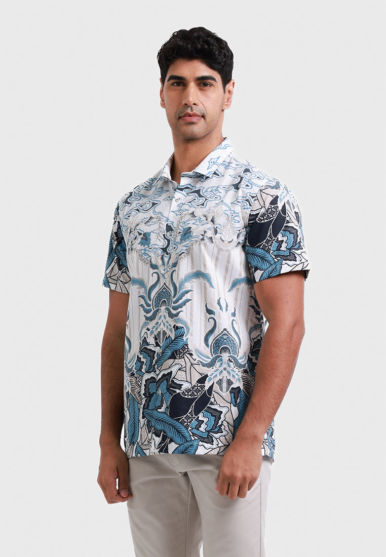 MOC Kemeja Batik Lengan Pendek Pria KASONGAN - WHITE