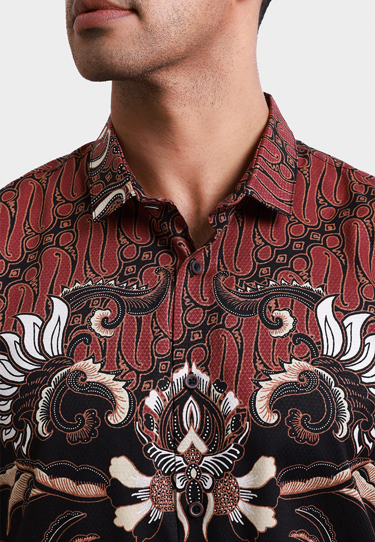 MOC Kemeja Batik Lengan Pendek Pria LHOKSUKEN - MAROON