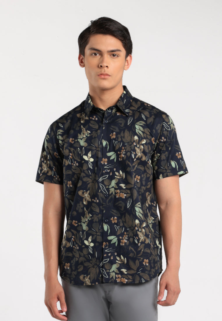 MOC - Kemeja Motif Lengan Pendek Pria Adolfi - Navy