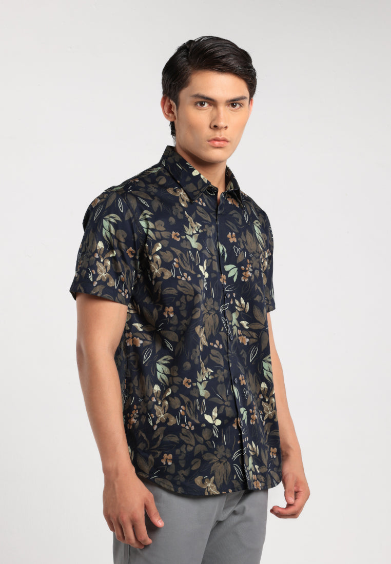 MOC - Kemeja Motif Lengan Pendek Pria Adolfi - Navy