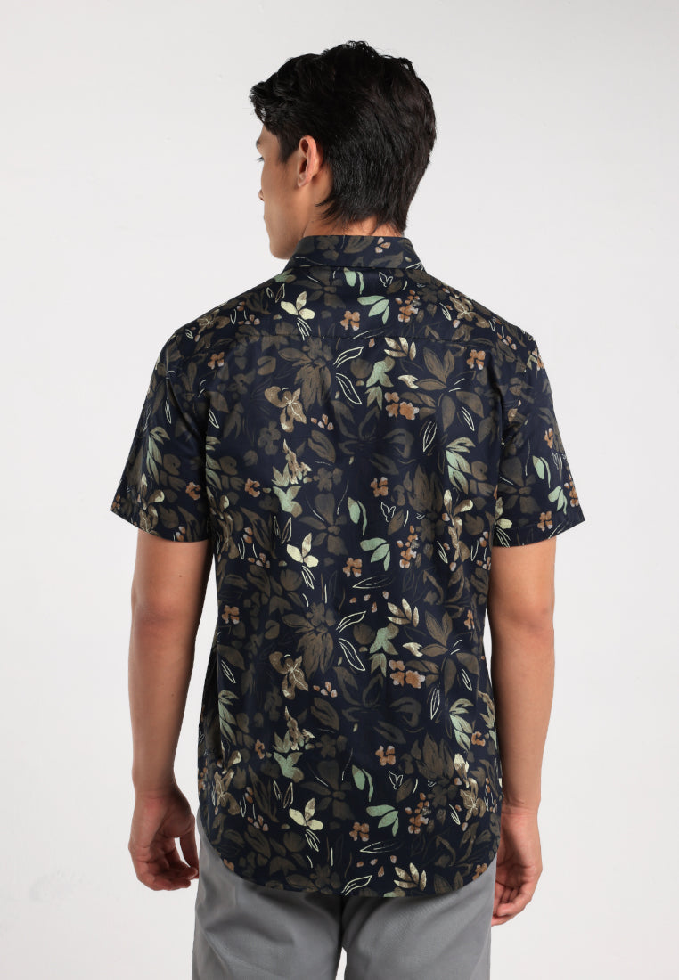MOC - Kemeja Motif Lengan Pendek Pria Adolfi - Navy