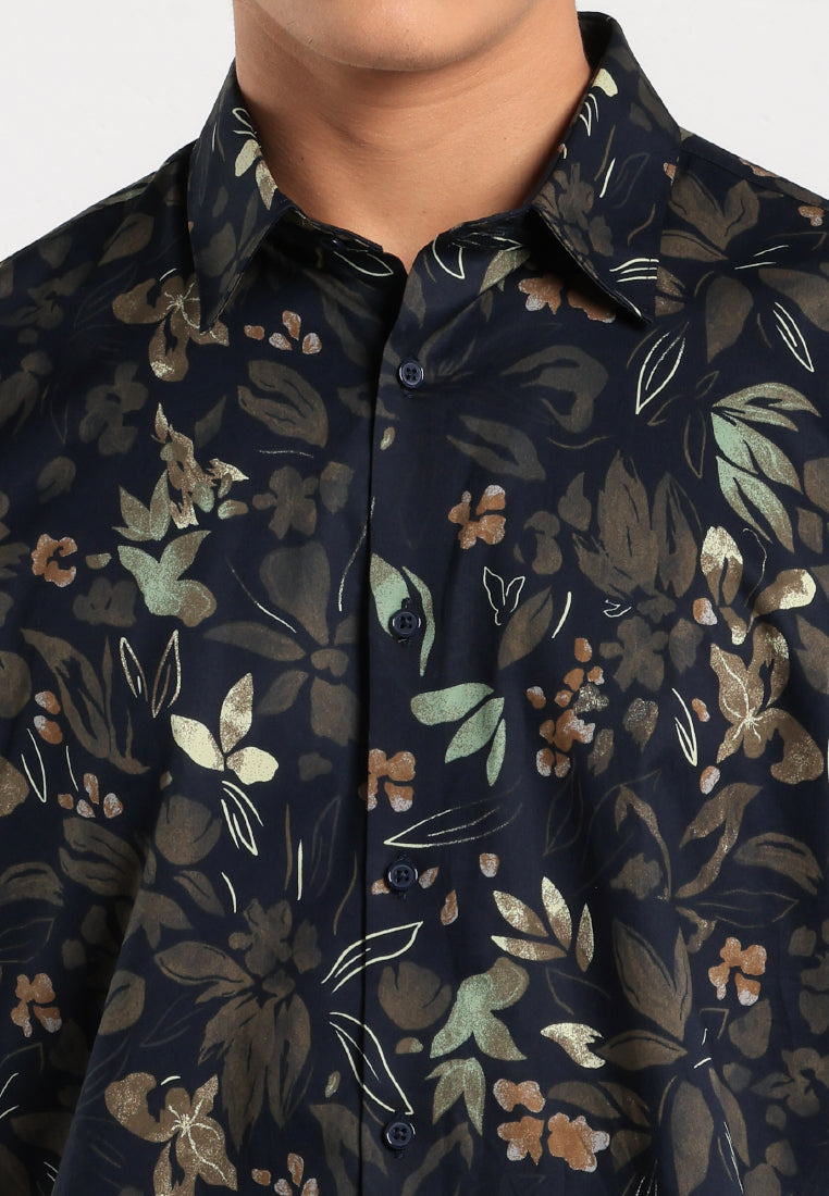 MOC - Kemeja Motif Lengan Pendek Pria Adolfi - Navy