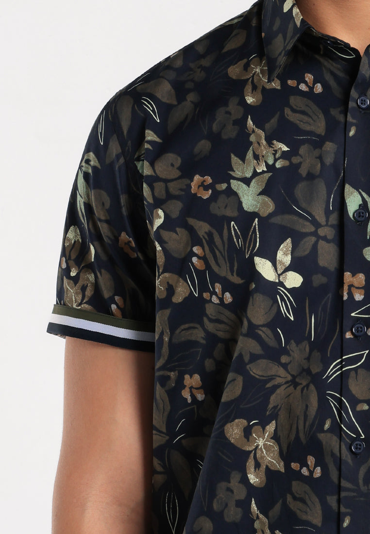 MOC - Kemeja Motif Lengan Pendek Pria Adolfi - Navy