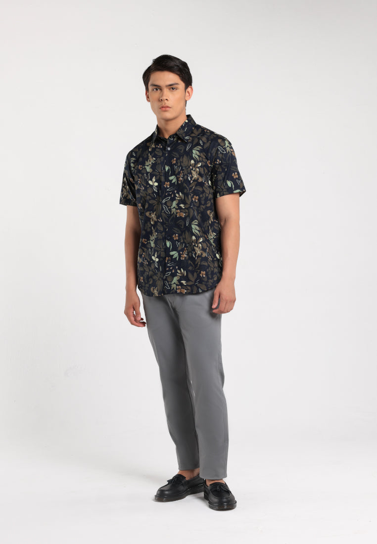 MOC - Kemeja Motif Lengan Pendek Pria Adolfi - Navy