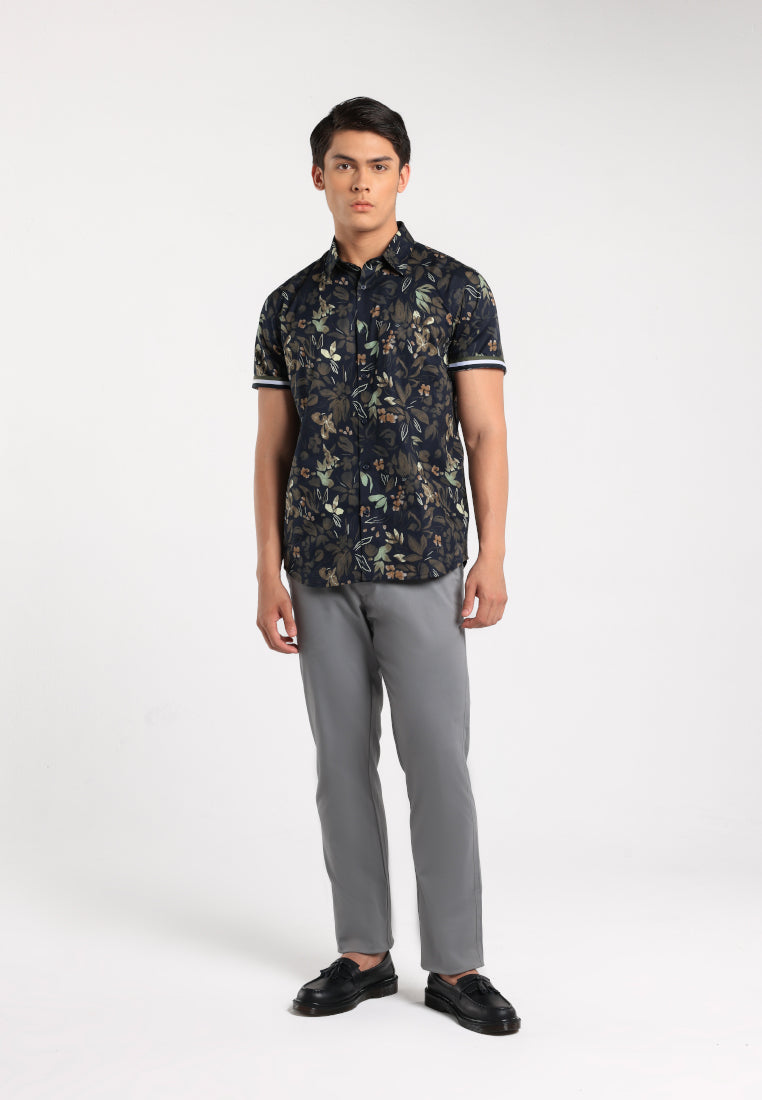 MOC - Kemeja Motif Lengan Pendek Pria Adolfi - Navy