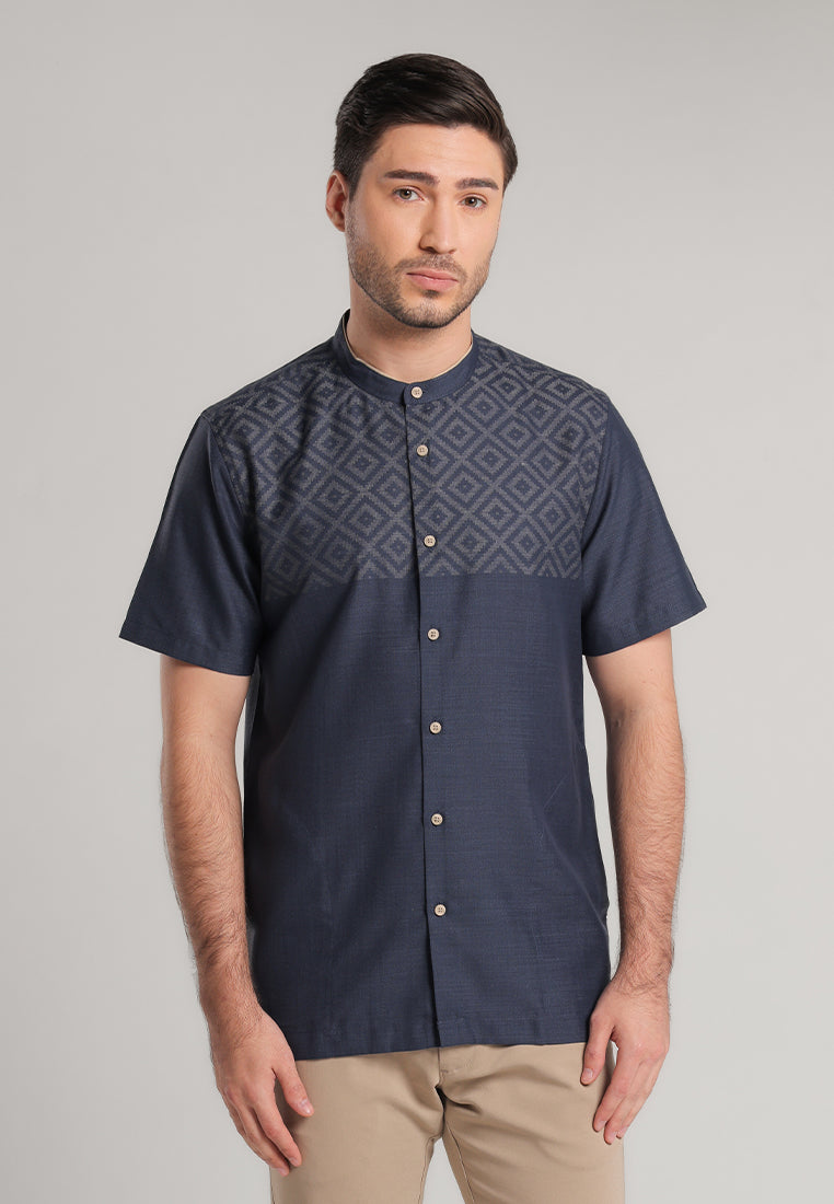 MOC Kemeja Koko Lengan Pendek Pria Albar - Navy