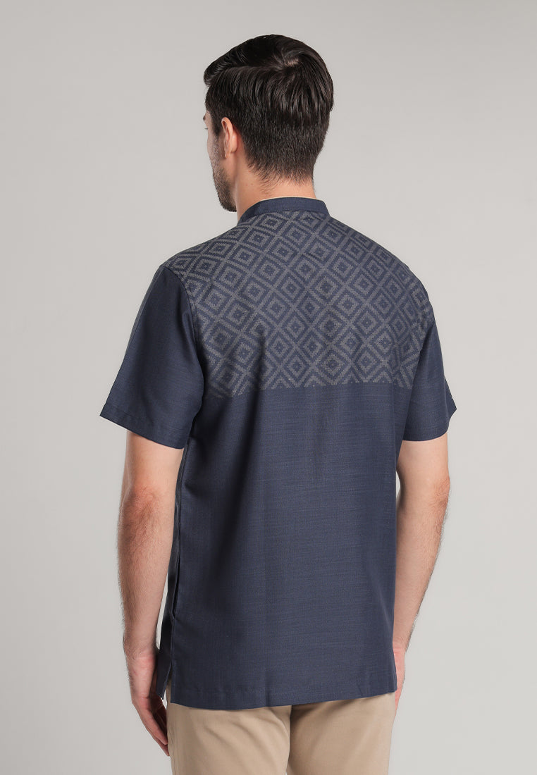 MOC Kemeja Koko Lengan Pendek Pria Albar - Navy